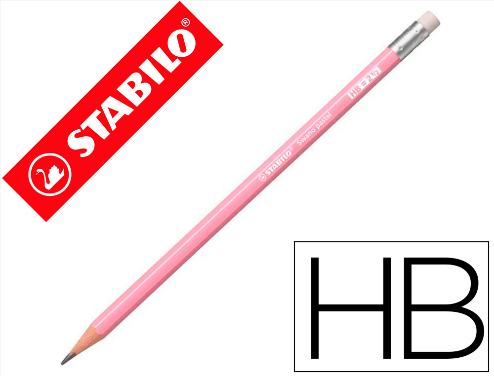 LAPIS DE GRAFITE STABILO SWANO COM BORRACHA MINA 2,2 MM DUREZA HB ROSA PASTEL