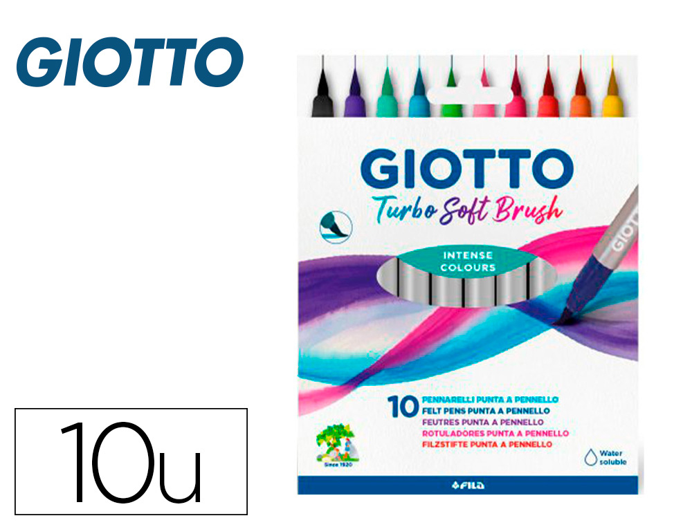 MARCADOR GIOTTO TURBO SOFT BRUSH PONTA DE PINCEL CAIXA DE 10 UNIDADES CORES SORTIDAS