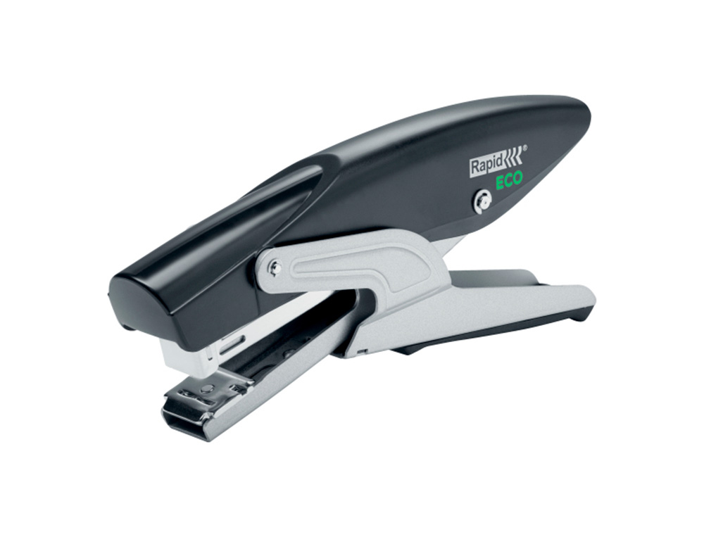AGRAFADOR RAPID DE ALICATE ECO PLASTICO RECICLADO 100% CAPACIDADE 20 FOLHAS USA AGRAFES 24/6 E 26/6 COR PRETO