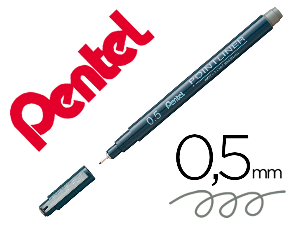 MARCADOR PENTEL POINTLINER COM TINTA PIGMENTADA COR CINZA PONTA DE 0,5 MM