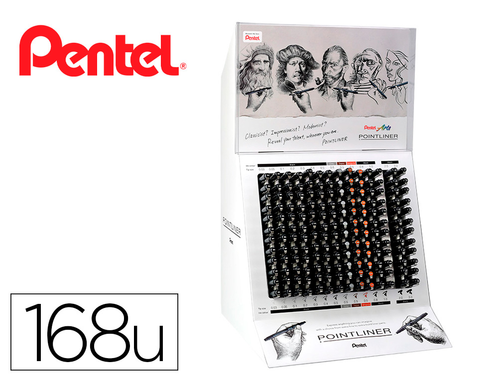 MARCADOR PENTEL POINTLINER COM TINTA PIGMENTADA EXPOSITOR DE 168 UNIDADES