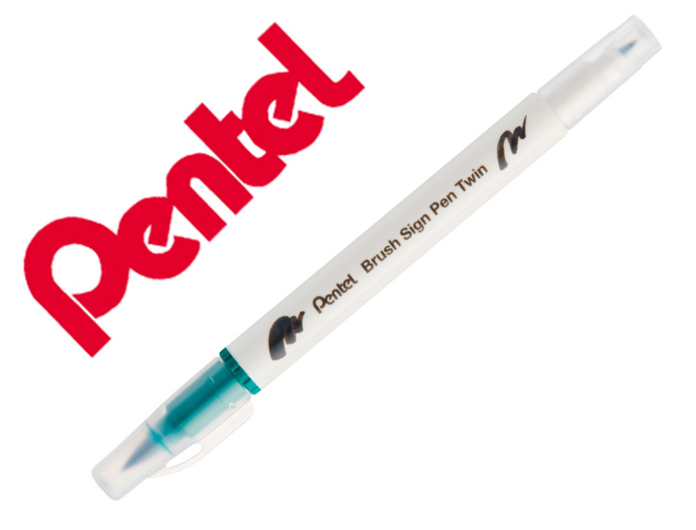 PINCEL PENTEL BRUSH SIGN PEN COM PONTA DUPLA COR VERDE ESCURO