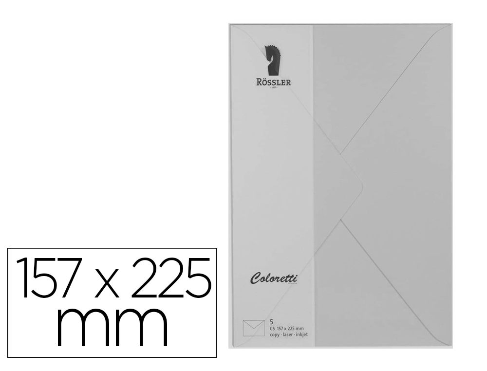 ENVELOPE ROSSLER COLORETTI C5 COR CINZA CLARO 157X225 MM PACK DE 5 UNIDADES