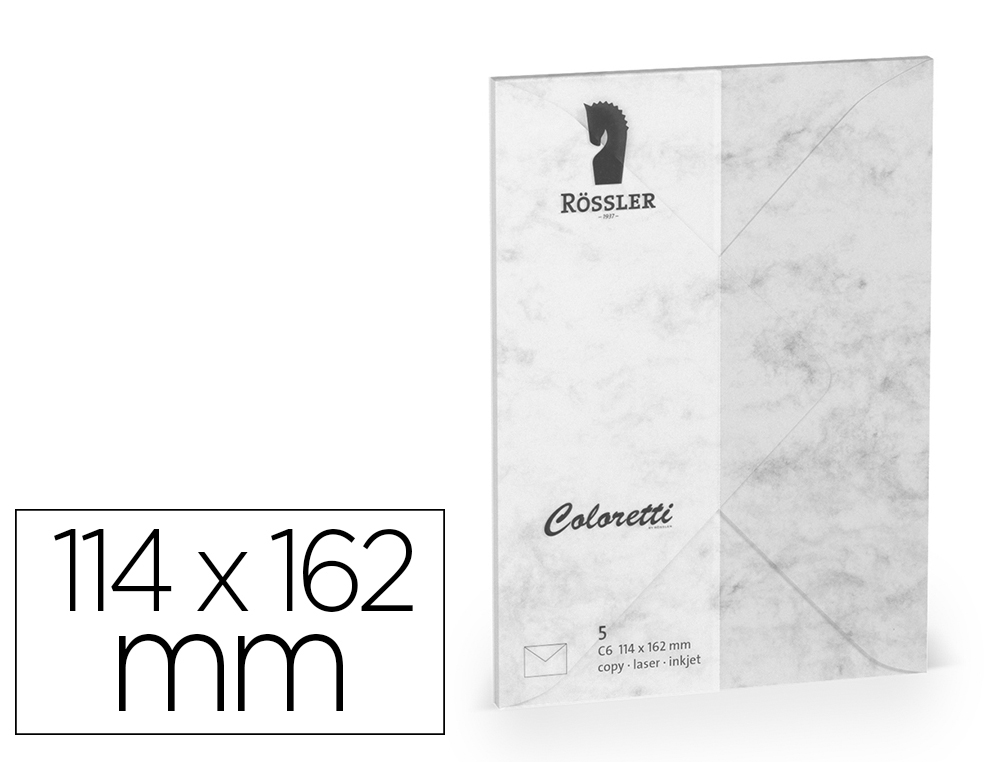 ENVELOPE ROSSLER COLORETTI C6 COR MARMORE CINZA 114X162 MM PACK DE 5 UNIDADES