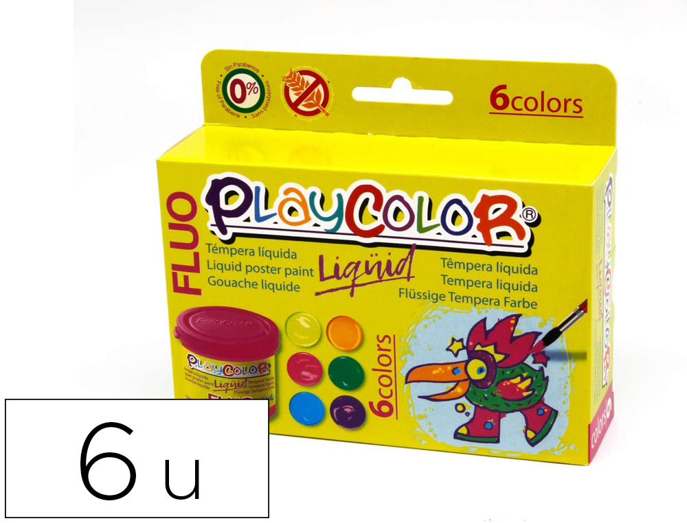 GUACHE LIQUIDO PLAYCOLOR LIQUID FLUO 40 ML CAIXA 6 UNIDADES CORES SORTIDAS