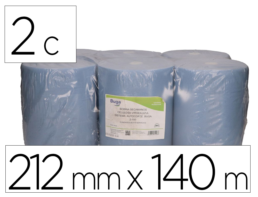 PAPEL SECA MAOS BUNZL GREENSOURCE 2 FOLHAS CELULOSE RECICLADO AZUL 212 MM X 140 MT COM SISTEMA AUTOCORTE