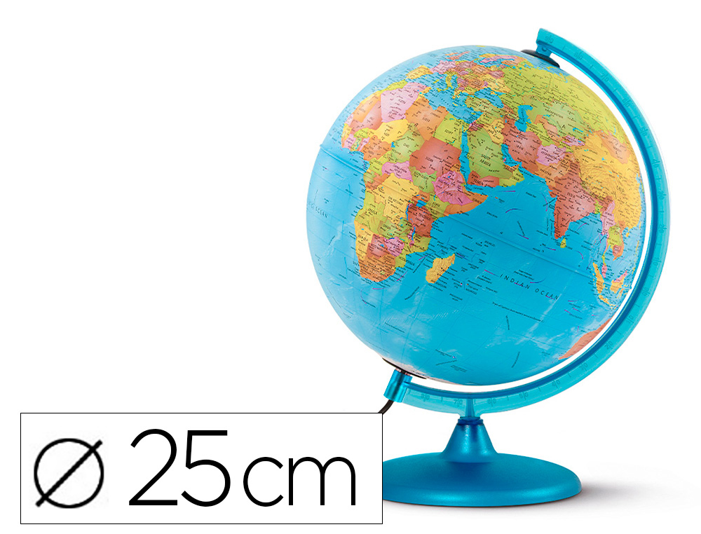 GLOBO TERRESTRE NOVA RICO COM LUZ DIA E NOITE BASE E MERIDIANO COR AZUL DIAMETRO 25 CM