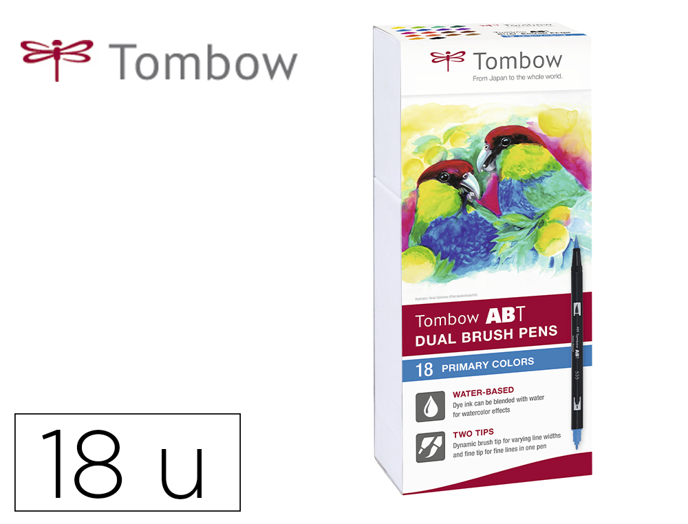 MARCADOR TOMBOW DUAL BRUSH PONTA DUPLA PINCEL CORES PRIMARIAS ESTOJO DE 18 UNIDADES CORES SORTIDAS