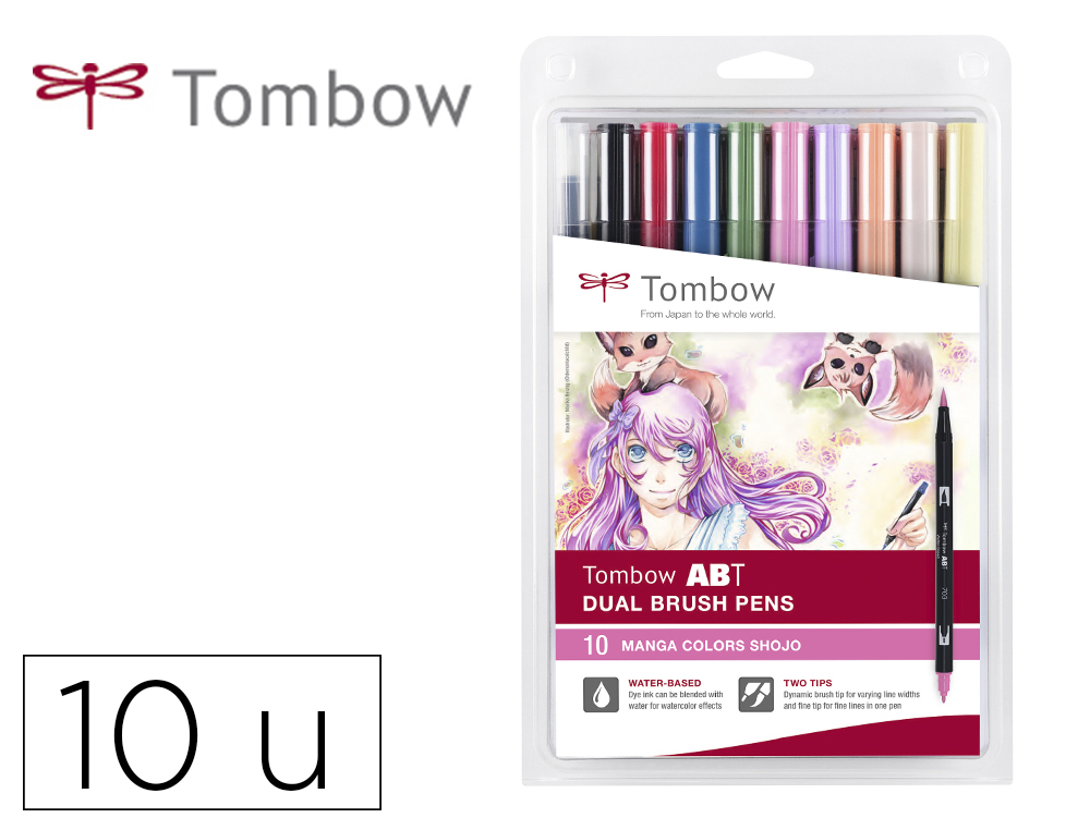 MARCADOR TOMBOW DUAL BRUSH PONTA DUPLA PINCEL ESTOJO DE 10 UNIDADES CORES SORTIDAS