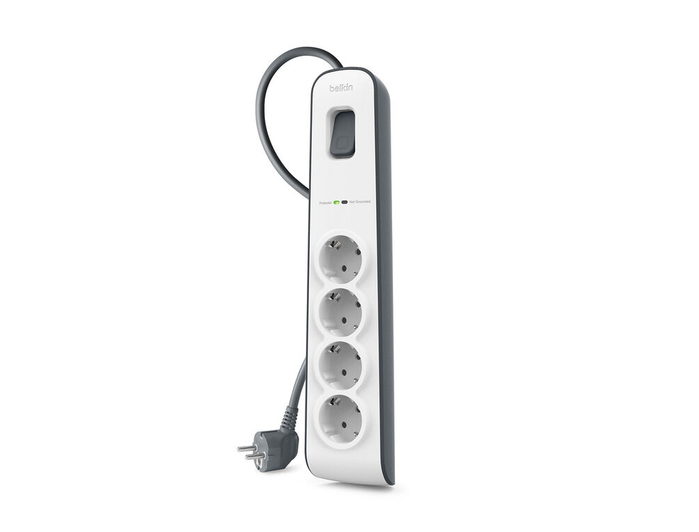 EXTENSAO BELKIN BSV400VF2M PROTECAO CONTRA SOBRECARGAS 4 TOMADAS BOTAO LIG. E DESL. COR BRANCO/CINZA