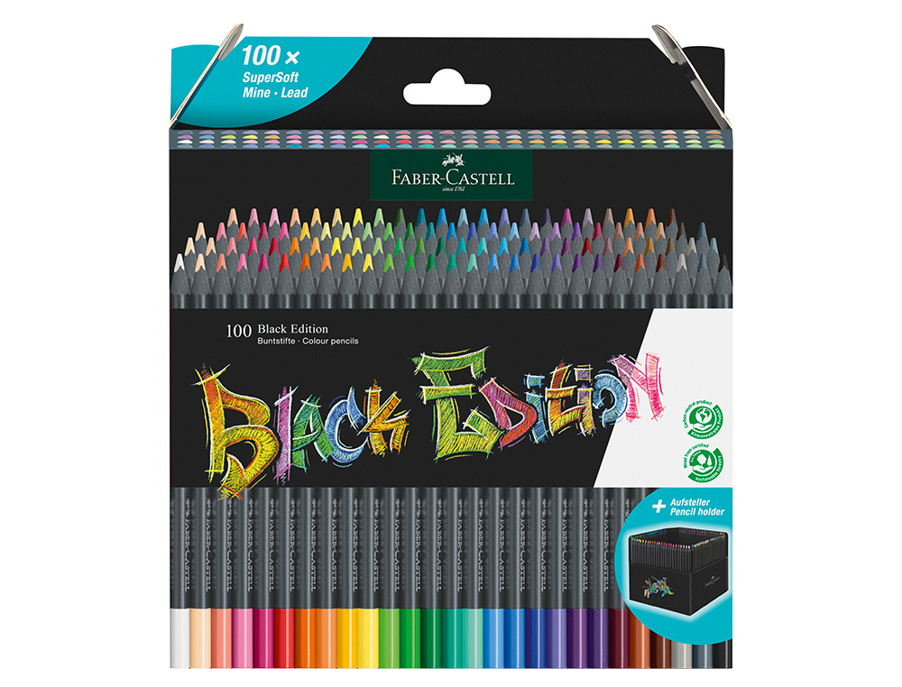 LAPIS DE COR FABER CASTELL BLACK EDITION SUPORTE DE 100 UNIDADES CORES SORTIDAS