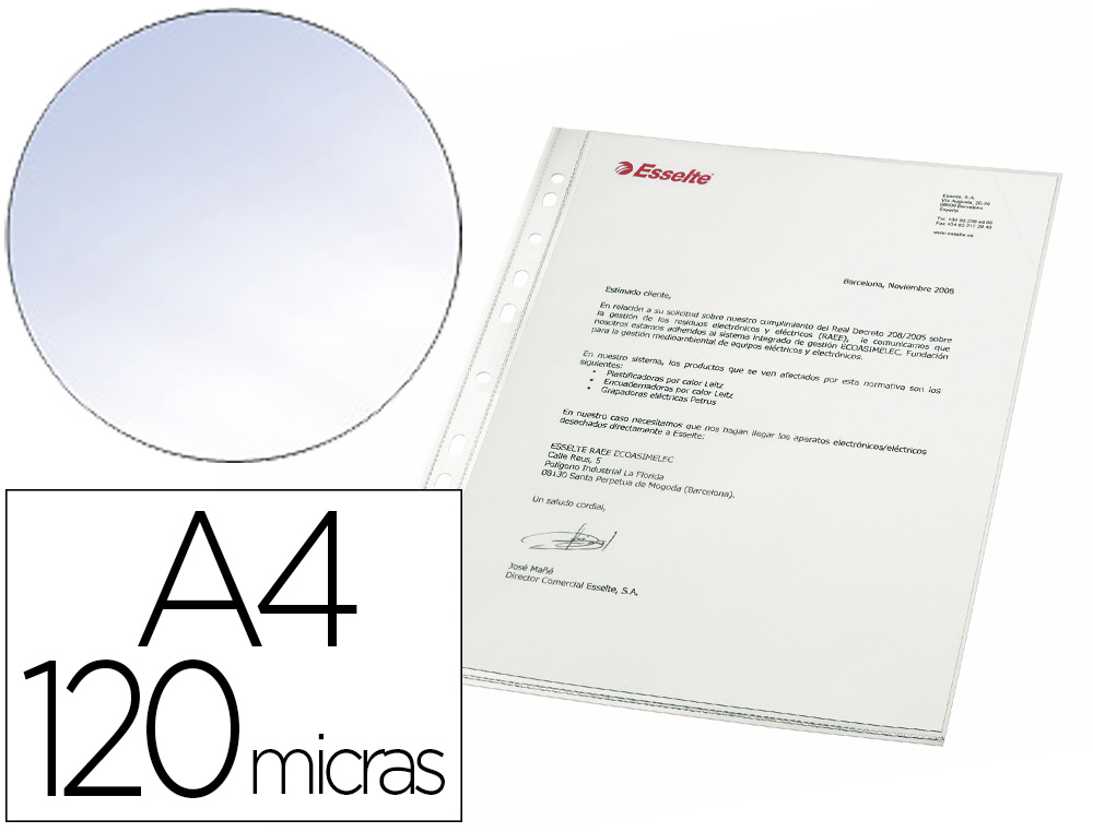 BOLSA CATALOGO/MICA ESSELTE DIN A4 POLIPROPILENO CRISTAL 120 MC CAIXA DE 100 UNIDADES