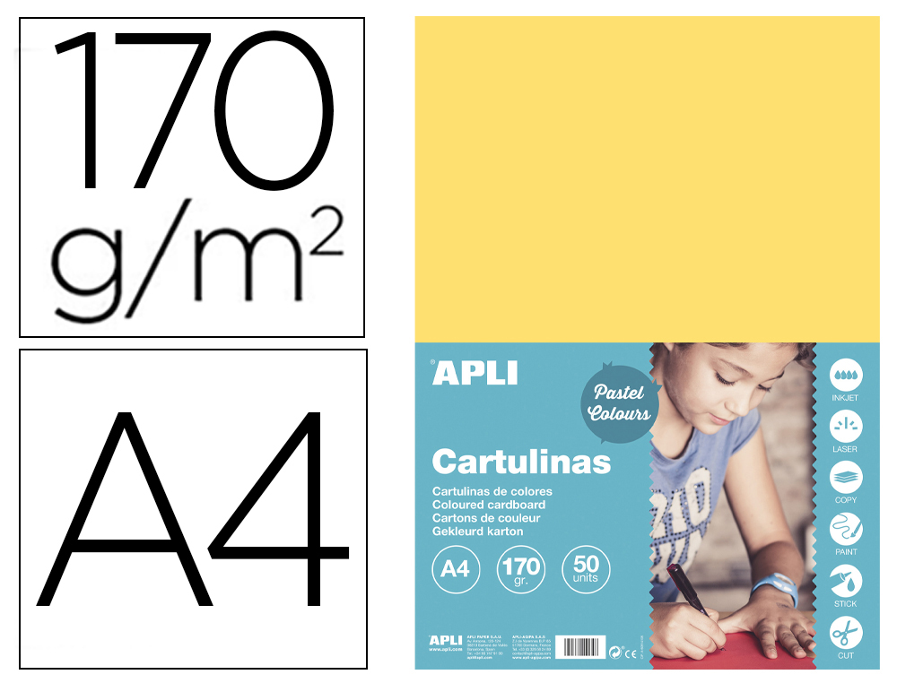 CARTOLINA APLI DIN A4 170 GR AMARELO CLARO EMBALAGEM DE 50 FOLHAS
