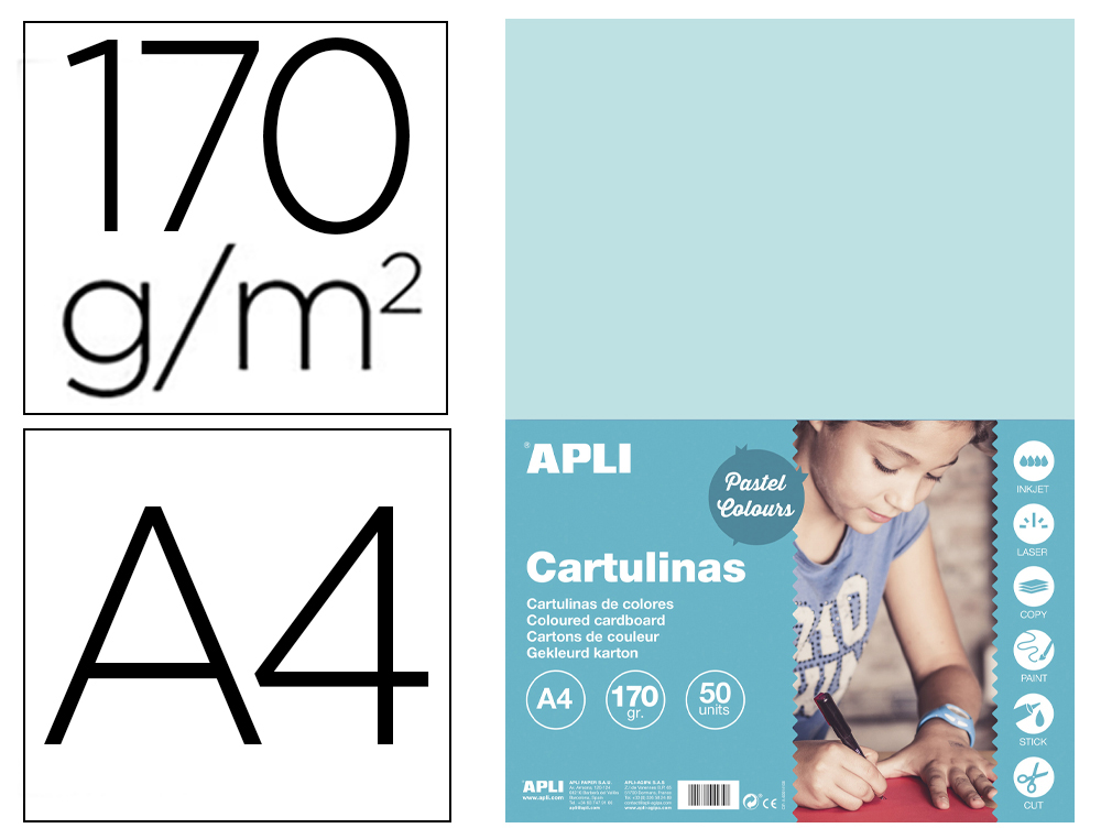 CARTOLINA APLI DIN A4 170 GR AZUL CLARO EMBALAGEM DE 50 FOLHAS