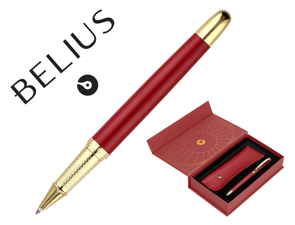 ESFEROGRAFICA E ESTOJO BELIUS SOIREE DESENHO ART DECO BORDEAUX E DOURADO TINTA AZUL CAIXA DESIGN