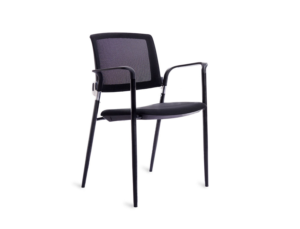 CADEIRA ROCADA CONFIDENTE BRACOS FIXOS ESTRUTURA METALICA ASSENTO TECIDO ANTI FOGO PRETO ENCOSTO MALHA 530X600X830 MM