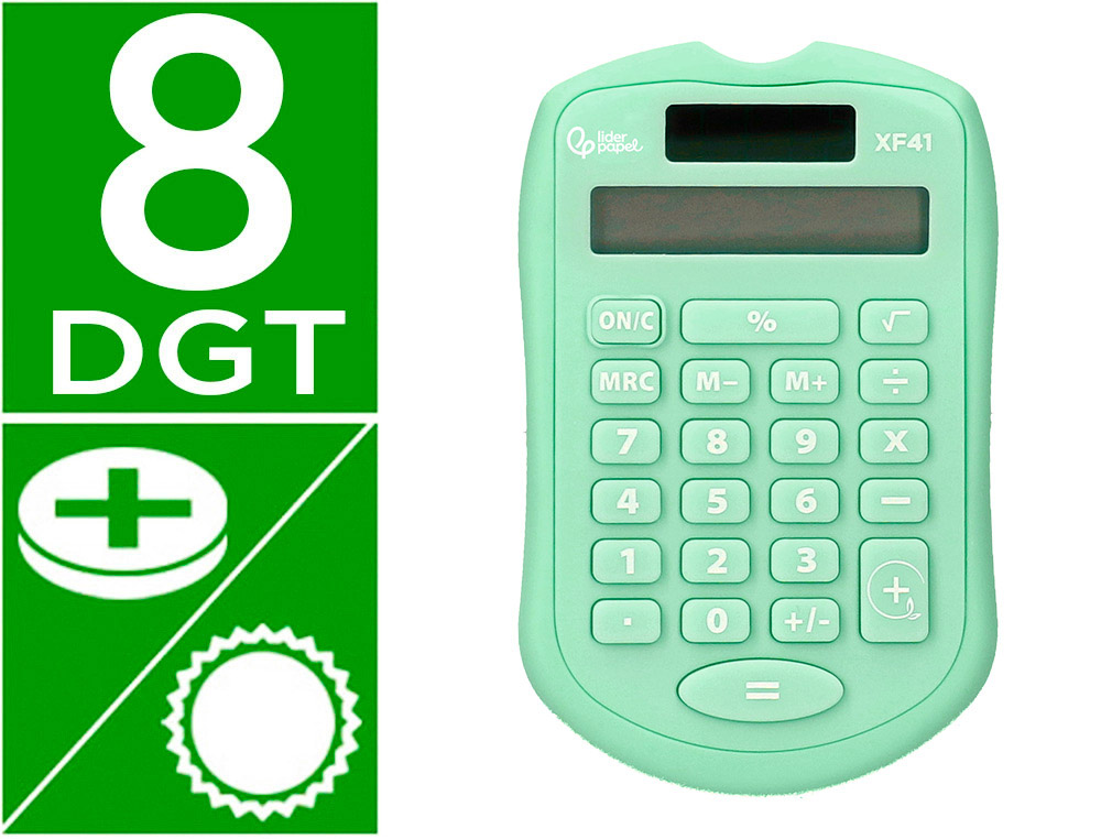 CALCULADORA LIDERPAPEL DE BOLSO XF42 8 DIGITOS SOLAR E PIHAS COR VERDE 94X59,5X10,5MM