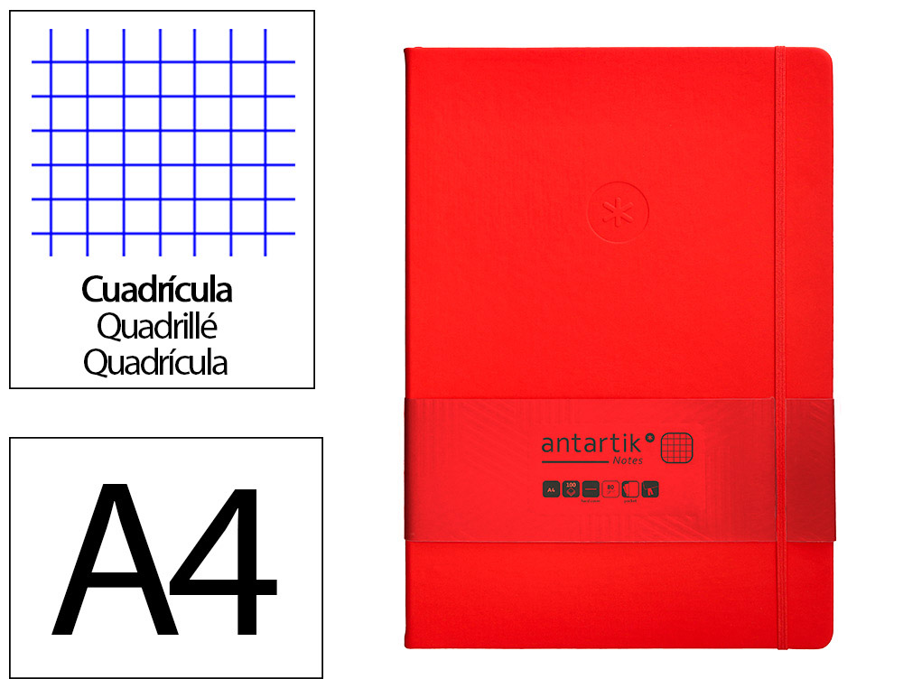 CADERNO COM ELASTICO ANTARTIK NOTES CAPA DURA A4 QUADRICULADO VERMELHO 100 FOLHAS 80 GR FSC