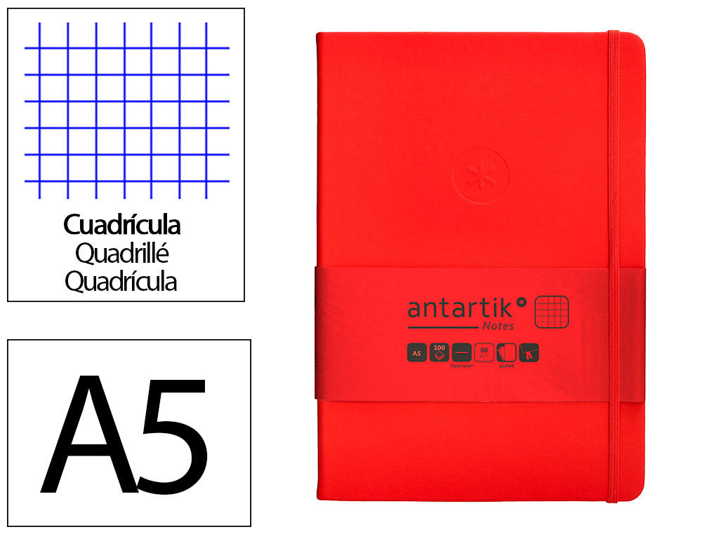 CADERNO COM ELASTICO ANTARTIK NOTES CAPA DURA A5 QUADRICULADO VERMELHO 100 FOLHAS 80 GR FSC