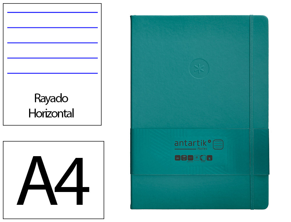 CADERNO COM ELASTICO ANTARTIK NOTES CAPA DURA A4 PAUTADO VERDE AGUA-MARINHA 100 FOLHAS 80 GR FSC
