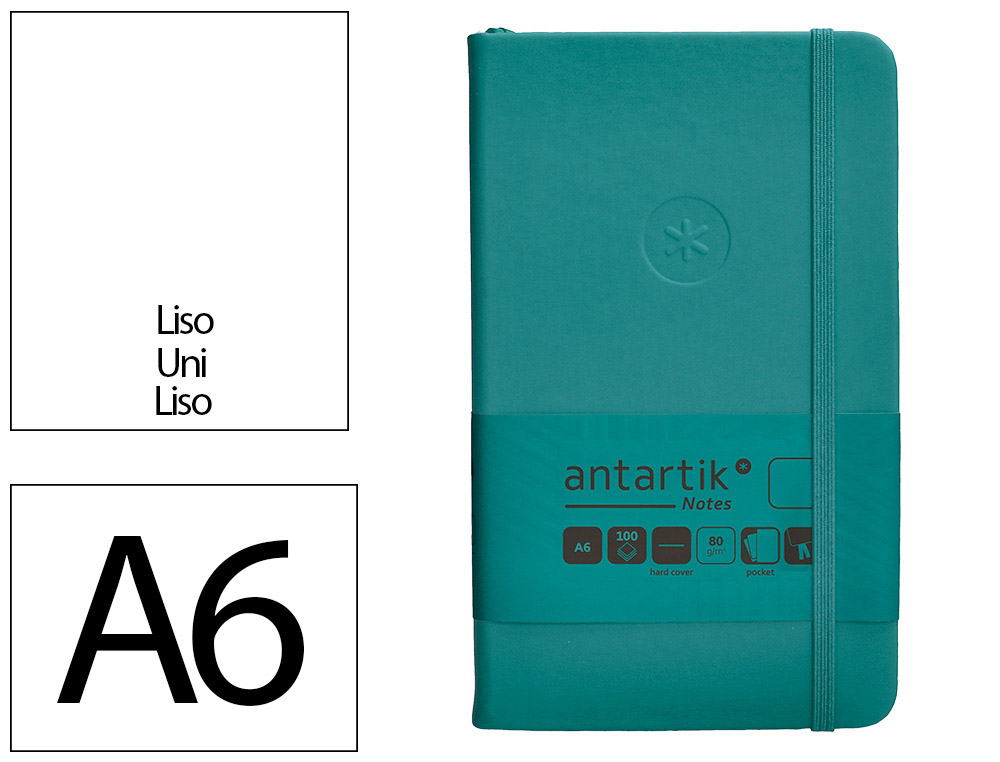 CADERNO COM ELASTICO ANTARTIK NOTES CAPA DURA A6 LISO VERDE AGUA-MARINHA 100 FOLHAS 80 GR FSC