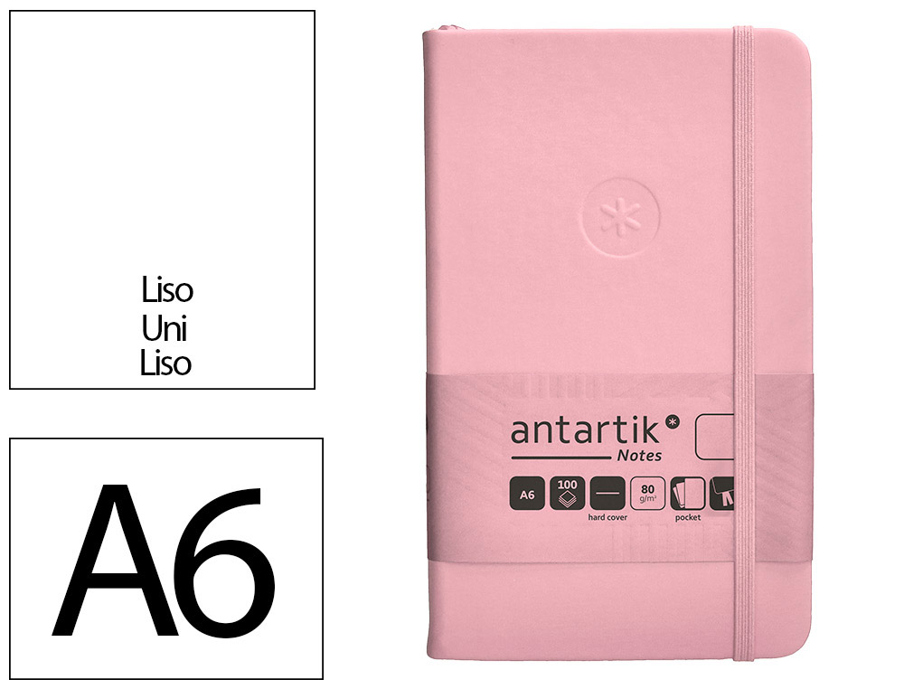 CADERNO COM ELASTICO ANTARTIK NOTES CAPA DURA A6 LISO ROSA PASTEL 100 FOLHAS 80 GR FSC