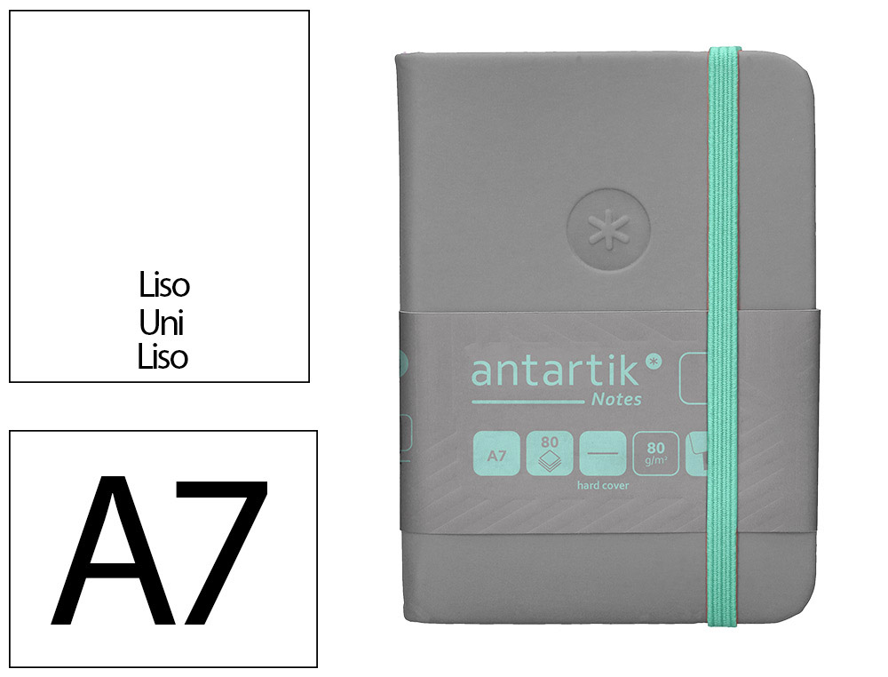 CADERNO COM ELASTICO ANTARTIK NOTES CAPA DURA A7 LISO CINZA E TURQUESA 80 FOLHAS 80 GR FSC