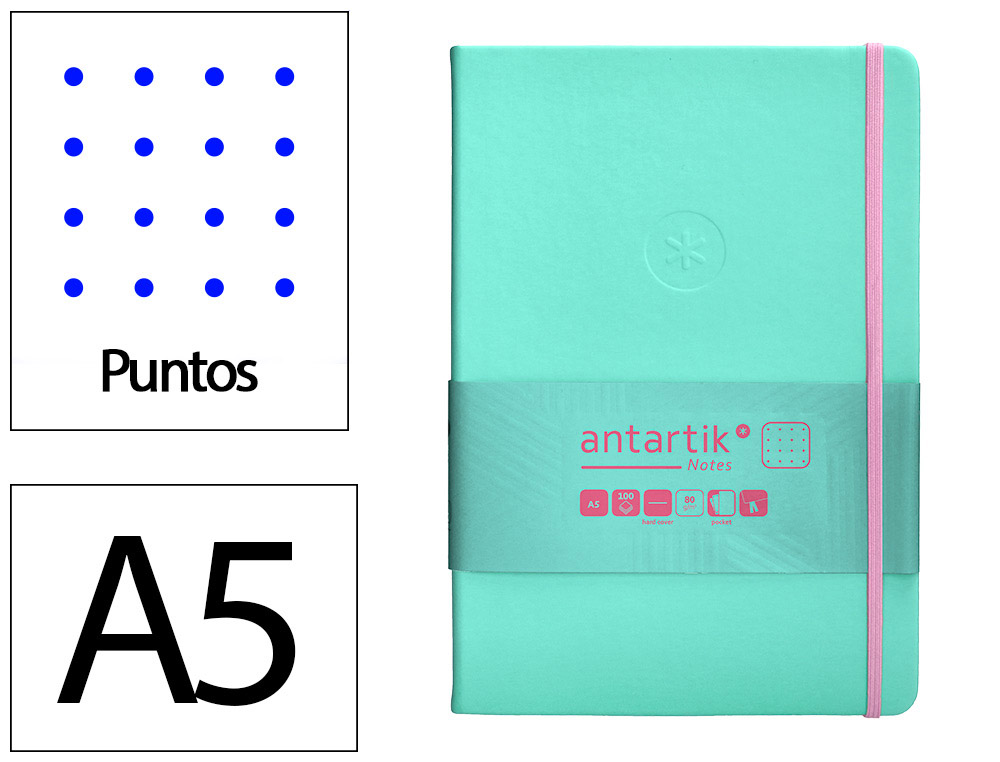 CADERNO COM ELASTICO ANTARTIK NOTES CAPA DURA A5 PONTILHADO ROSA E TURQUESA 100 FOLHAS 80 GR FSC