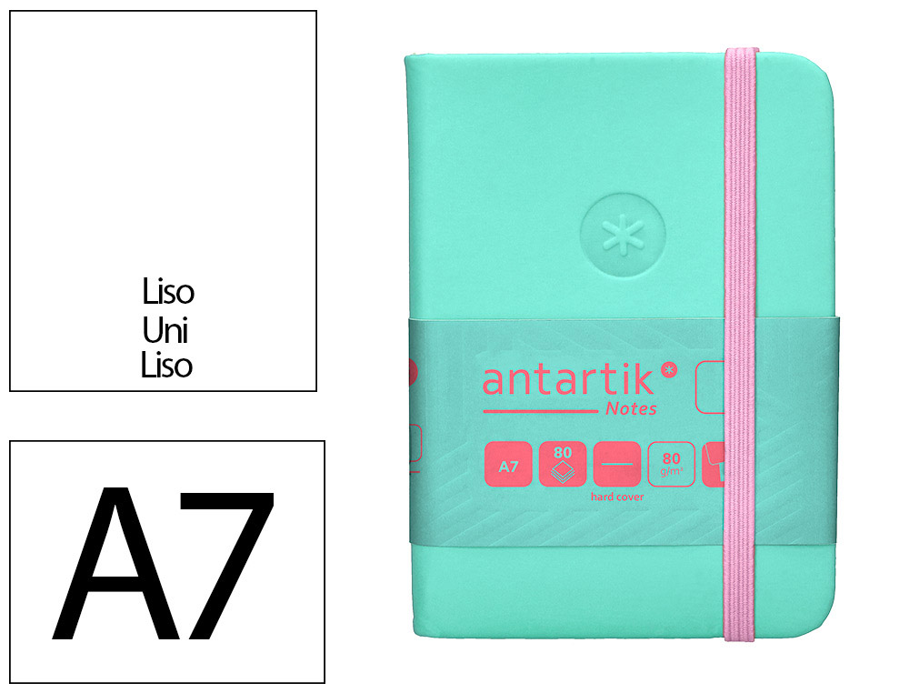 CADERNO COM ELASTICO ANTARTIK NOTES CAPA DURA A7 LISO ROSA E TURQUESA 80 FOLHAS 80 GR FSC