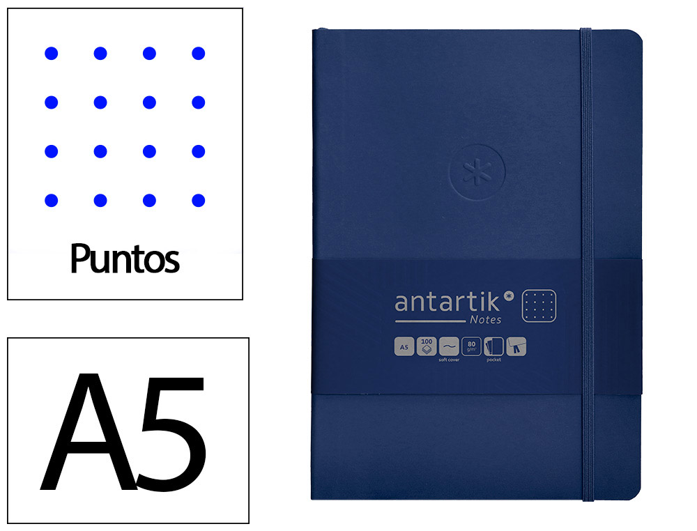 CADERNO COM ELASTICO ANTARTIK NOTES CAPA MOLE A5 PONTILHADO AZUL MARINHO 80 FOLHAS 80 GR FSC