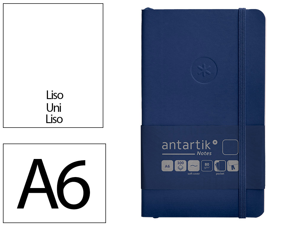 CADERNO COM ELASTICO ANTARTIK NOTES CAPA MOLE A6 LISO AZUL MARINHO 100 FOLHAS 80 GR FSC
