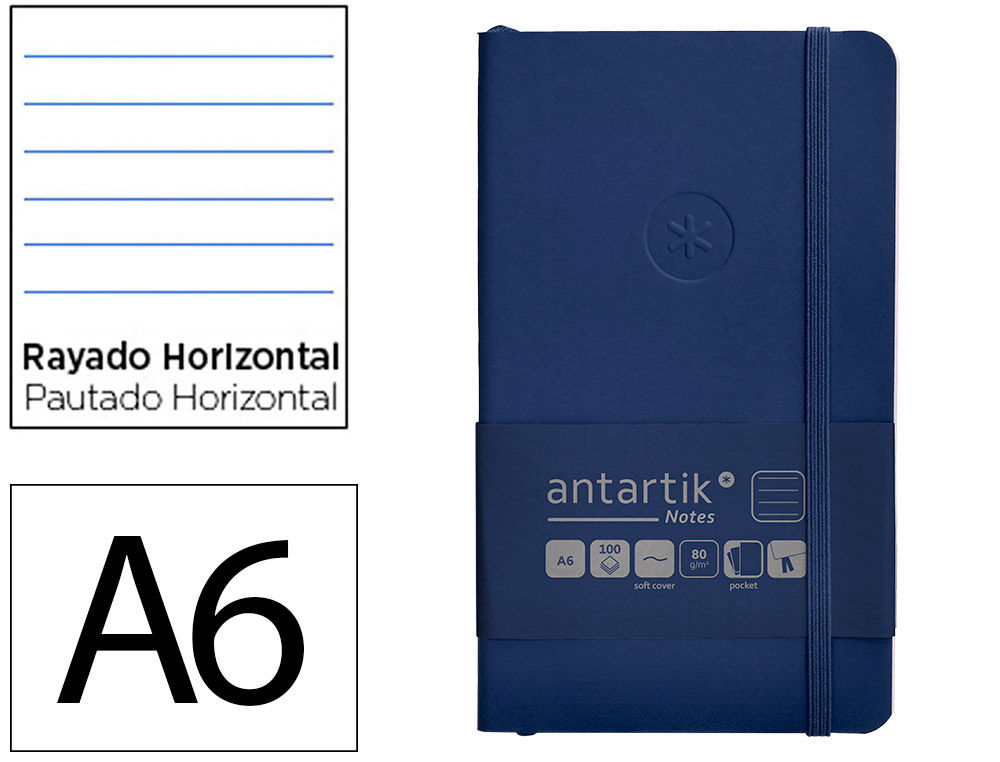 CADERNO COM ELASTICO ANTARTIK NOTES CAPA MOLE A6 PAUTADO AZUL MARINHO 100 FOLHAS 80 GR FSC