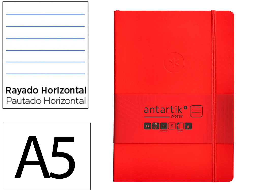 CADERNO COM ELASTICO ANTARTIK NOTES CAPA MOLE A5 PAUTADO VERMELHO 80 FOLHAS 80 GR FSC