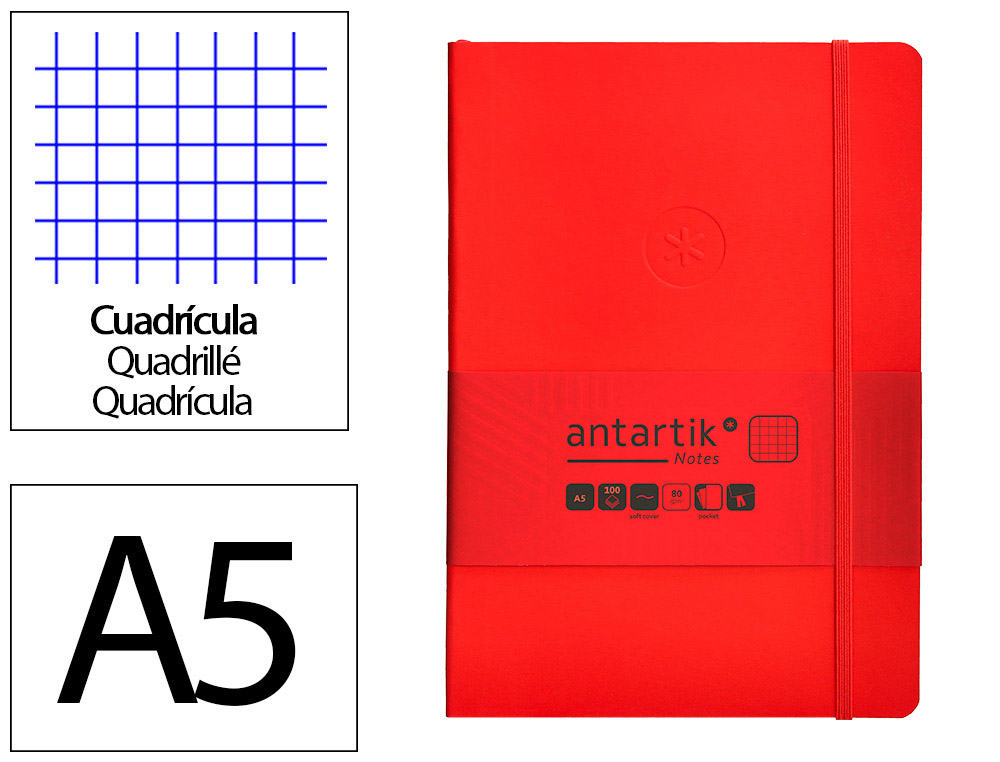 CADERNO COM ELASTICO ANTARTIK NOTES CAPA MOLE A5 QUADRICULADO VERMELHO 80 FOLHAS 80 GR FSC