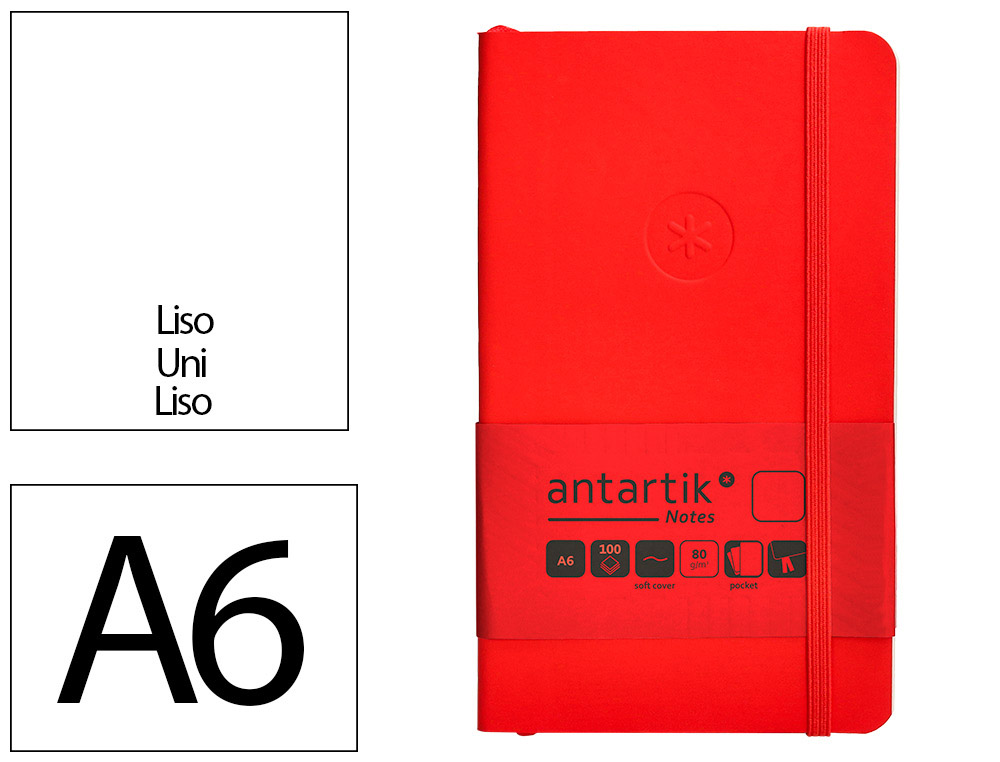 CADERNO COM ELASTICO ANTARTIK NOTES CAPA MOLE A6 LISO VERMELHO 100 FOLHAS 80 GR FSC