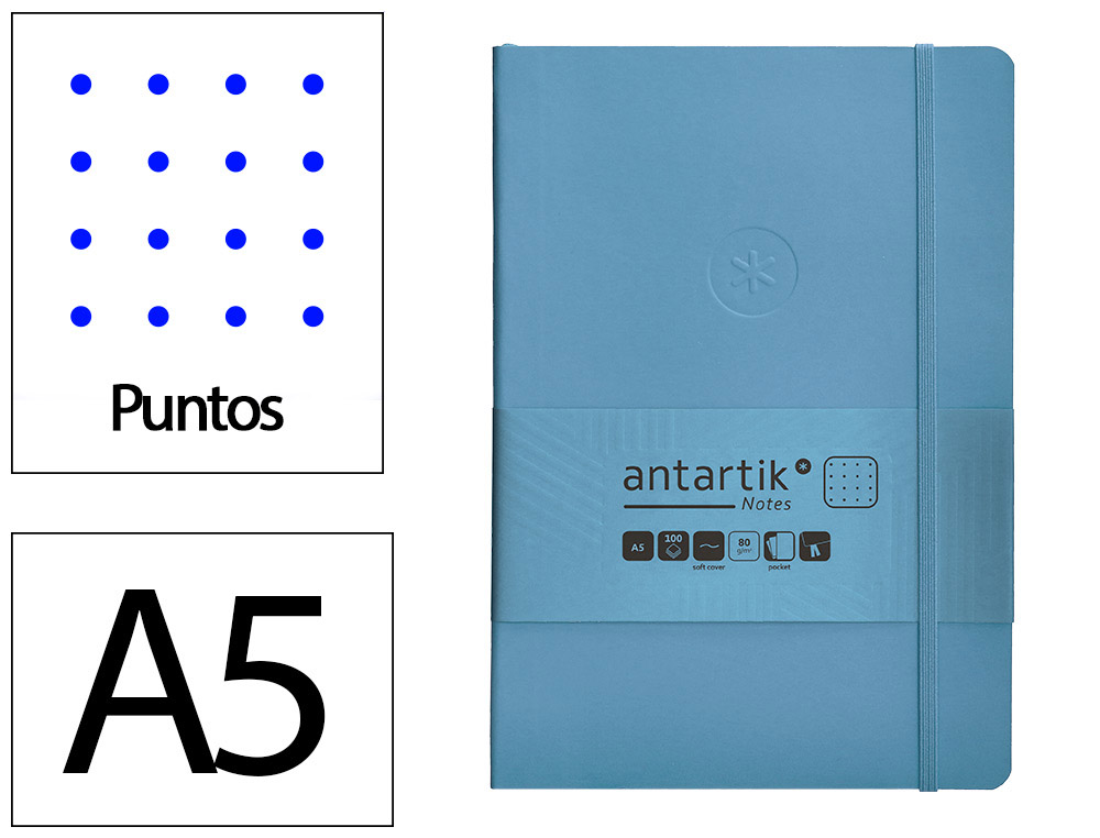 CADERNO COM ELASTICO ANTARTIK NOTES CAPA MOLE A5 PONTILHADO AZUL CLARO 80 FOLHAS 80 GR FSC