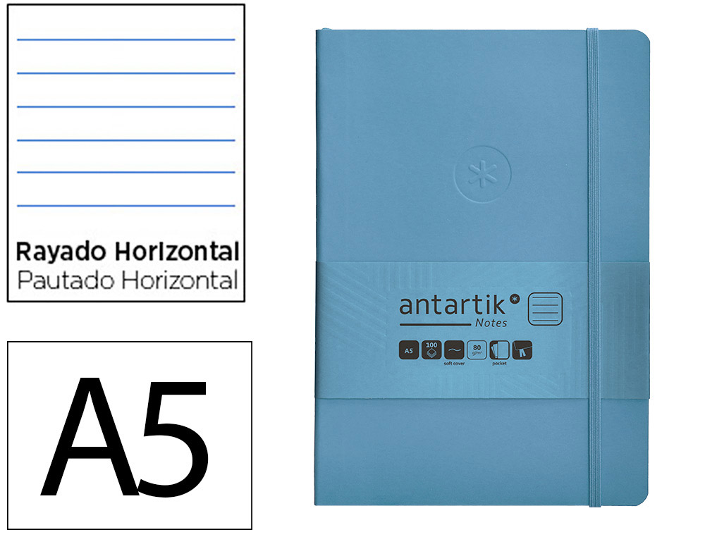 CADERNO COM ELASTICO ANTARTIK NOTES CAPA MOLE A5 PAUTADO AZUL CLARO 80 FOLHAS 80 GR FSC