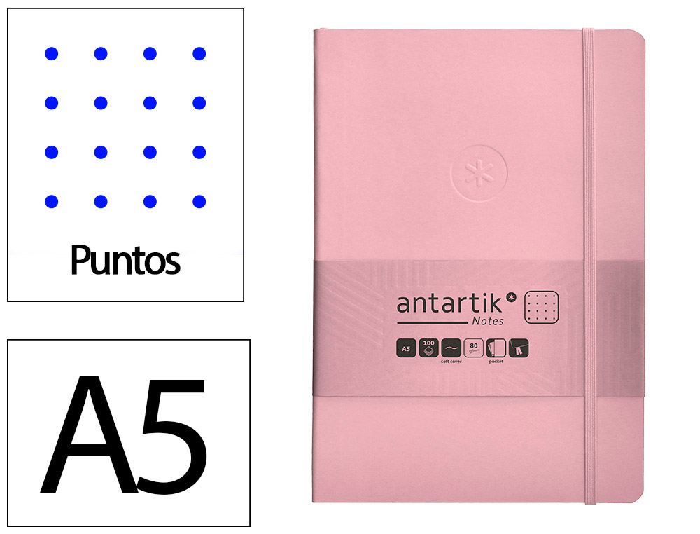 CADERNO COM ELASTICO ANTARTIK NOTES CAPA MOLE A5 PONTILHADO ROSA PASTEL 80 FOLHAS 80 GR FSC