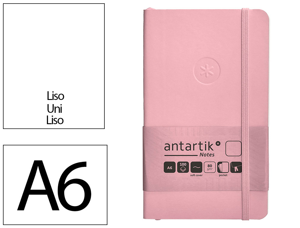 CADERNO COM ELASTICO ANTARTIK NOTES CAPA MOLE A6 LISO ROSA PASTEL 100 FOLHAS 80 GR FSC