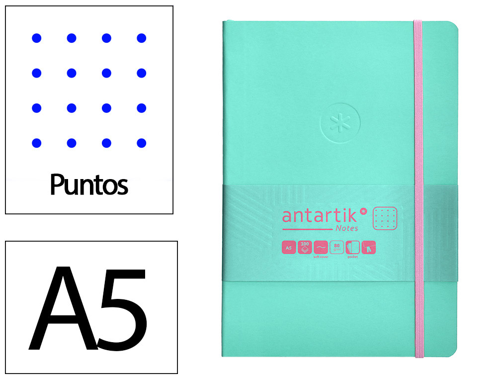 CADERNO COM ELASTICO ANTARTIK NOTES CAPA MOLE A5 PONTILHADO ROSA E TURQUESA 80 FOLHAS 80 GR FSC