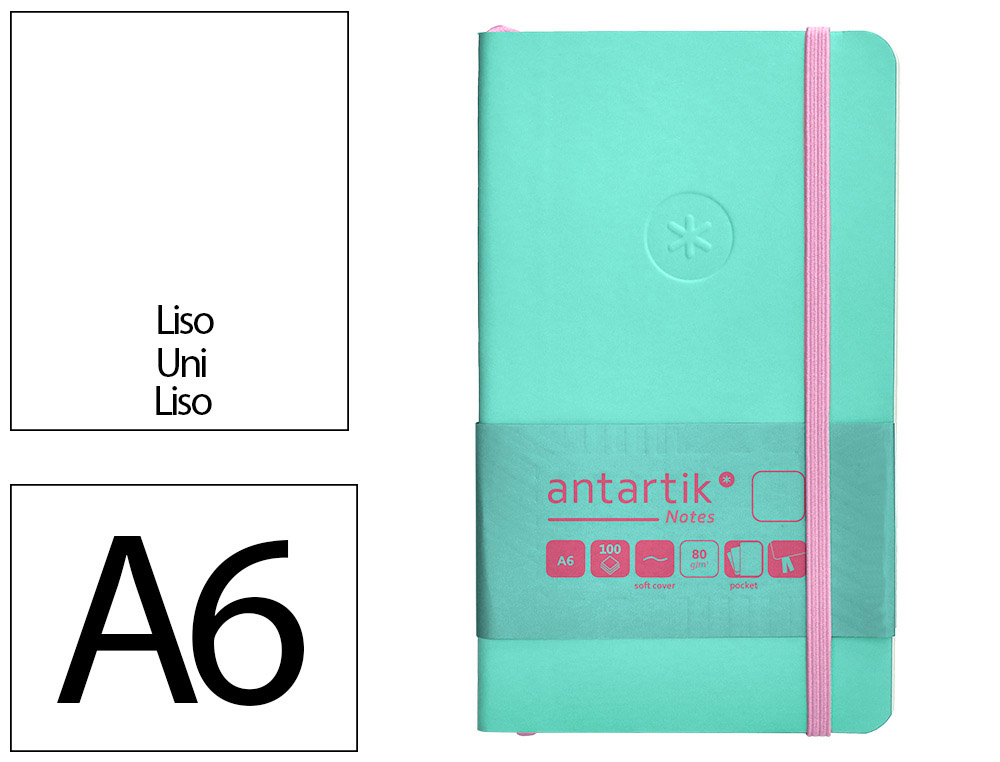CADERNO COM ELASTICO ANTARTIK NOTES CAPA MOLE A6 LISO ROSA E TURQUESA 100 FOLHAS 80 GR FSC