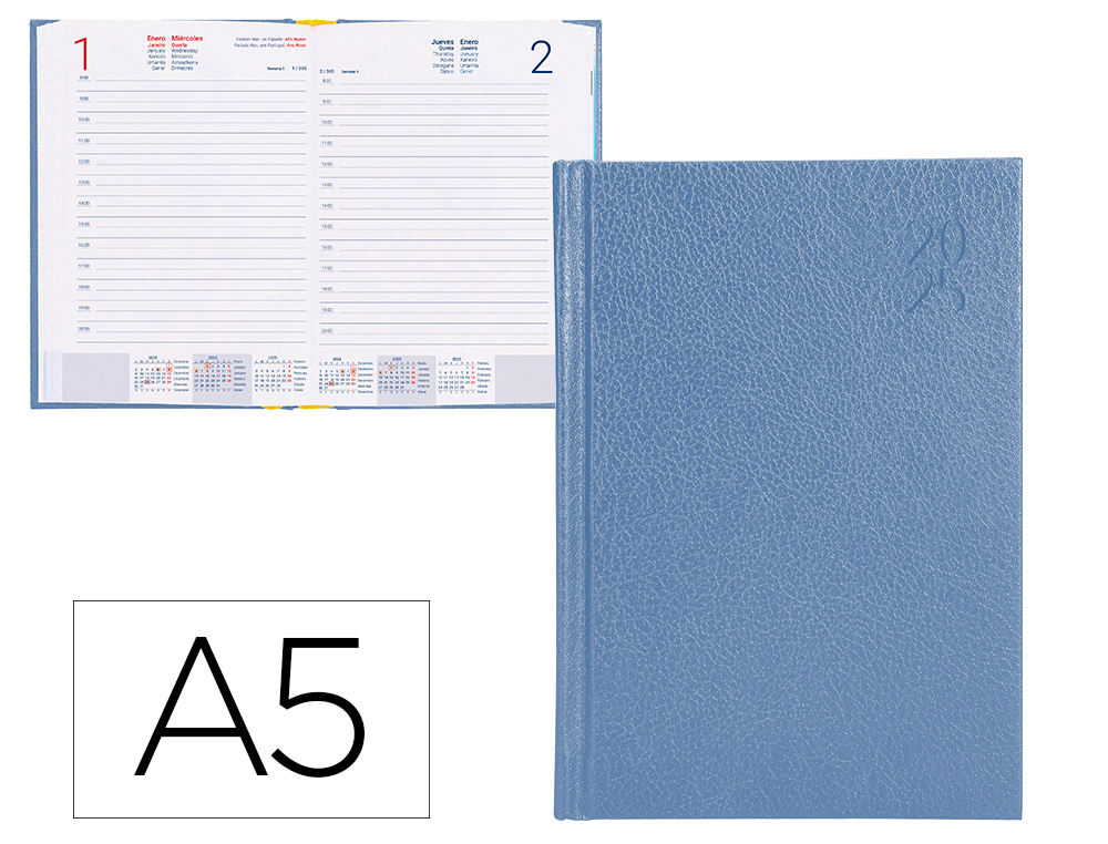 AGENDA ENCADERNADA LIDERPAPEL CORFU A5 2025 DIA PAGINA AZUL CLARO PAPEL 60 GR