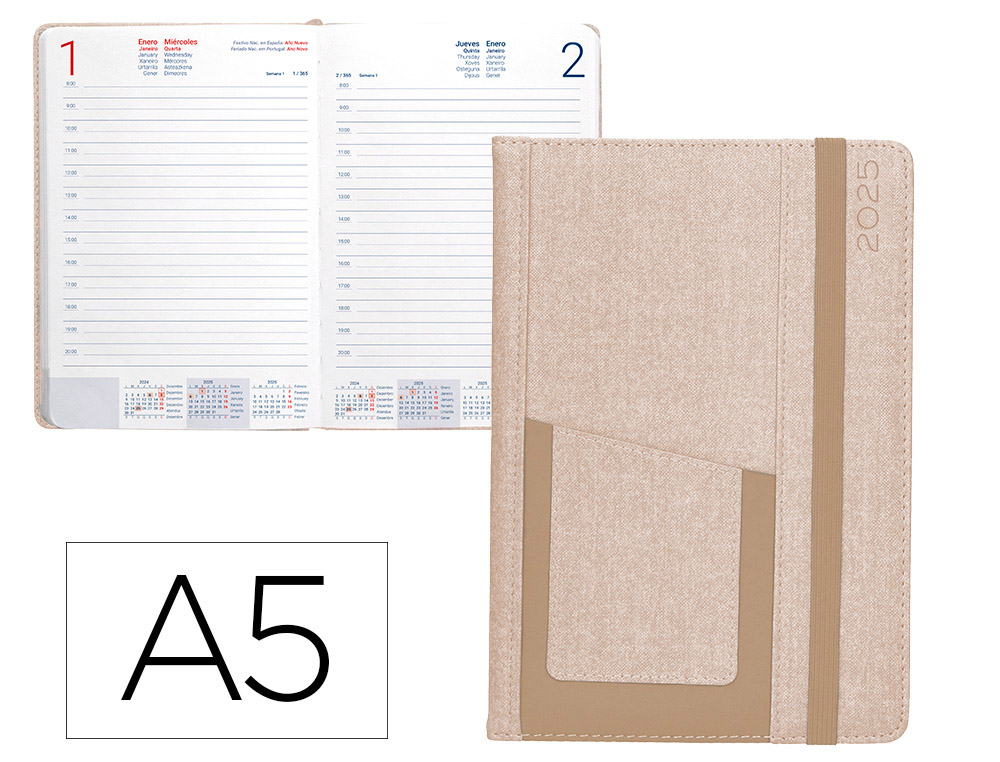 AGENDA ENCADERNADA LIDERPAPEL SARIA A5 2025 DIA PAGINA COR CINZA PAPEL 70 GR