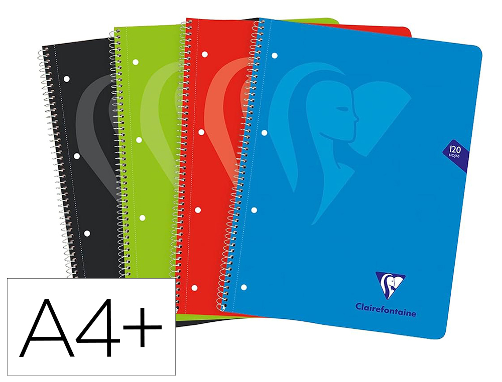 CADERNO ESPIRAL CLAIREFONTAINE NOTEBOOK CAPA FORRADA DIN A4+ MICRO 120F 90 GR 5 BANDAS COR QUADRICULA 5 MM CORES SORTIDA