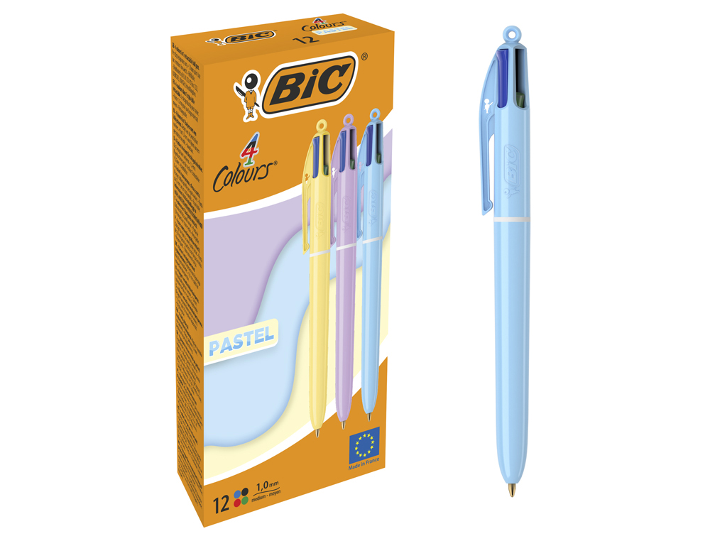 ESFEROGRAFICA BIC QUATRO CORES PASTEL PONTA DE 1 MM CAIXA DE 12 UNIDADES CORES SORTIDAS