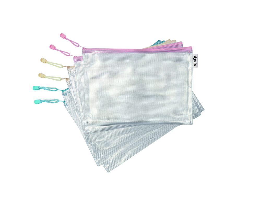 BOLSA MULTIUSOS TARIFOLD ZIPPER COM FECHO DE CORRER DIN A4 PACK DE 6 UNIDADES CORES PASTEL SORTIDAS