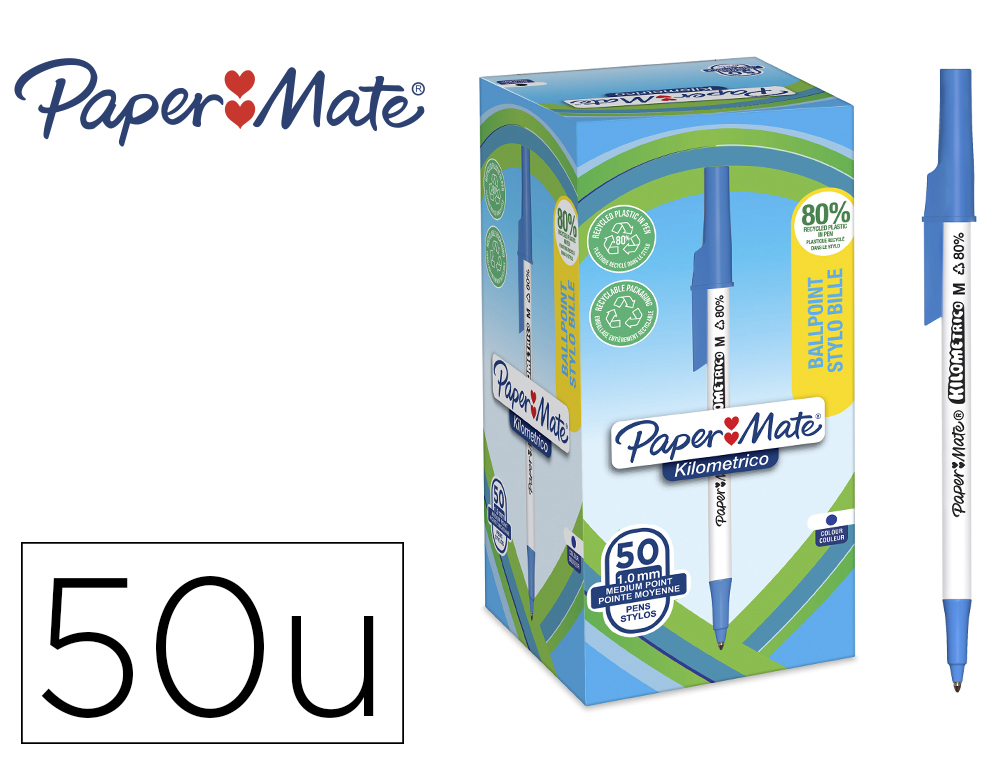 ESFEROGRAFICA PAPER MATE KILOMETRICA PONTA 1 MM PLASTICO RECICLADO 80% COR AZUL
