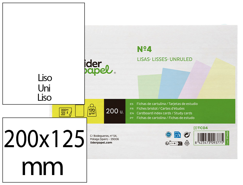 CARTAO LIDERPAPEL PARA ESTUDAR LISO CARTOLINA DE CORES 180 GR 125X200MM EMBALAGEM DE 200 UNIDADES