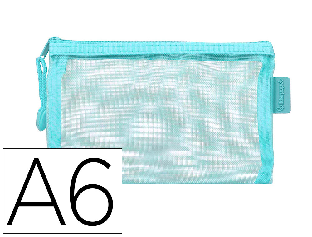 BOLSA COM FECHO DE CORRER LIDERPAPEL POLIESTER TRANSPIRAVEL MULTIUSOS DIN A6 AZUL PASTEL