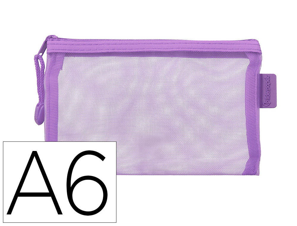BOLSA COM FECHO DE CORRER LIDERPAPEL POLIESTER TRANSPIRAVEL MULTIUSOS DIN A6 ROXO PASTEL
